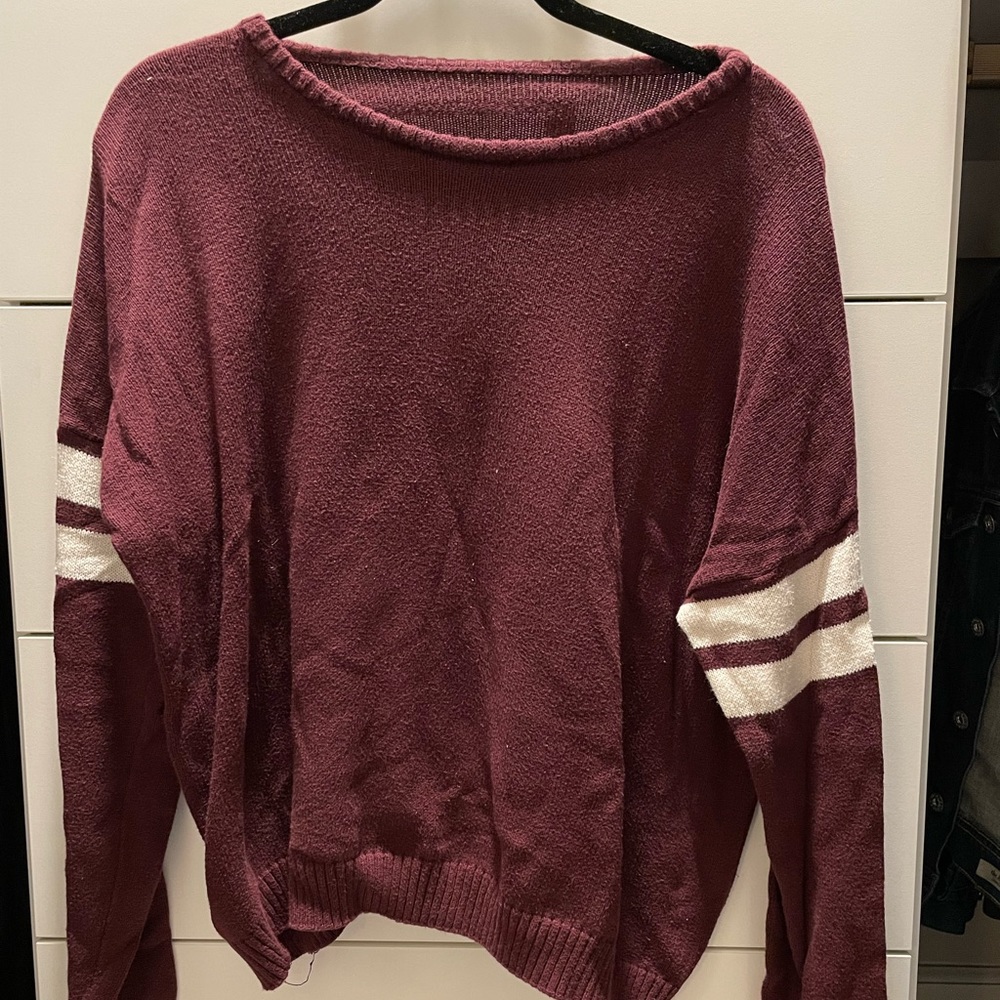 Brandy Melville Maroon Sweater with White Stripe Detail Size S/M